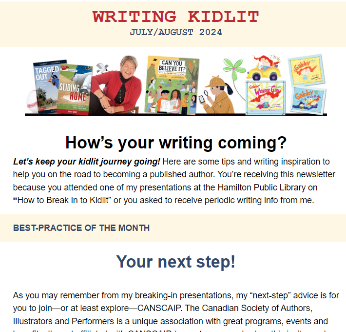 Writing Kidlit newsletter by Joyce Grant