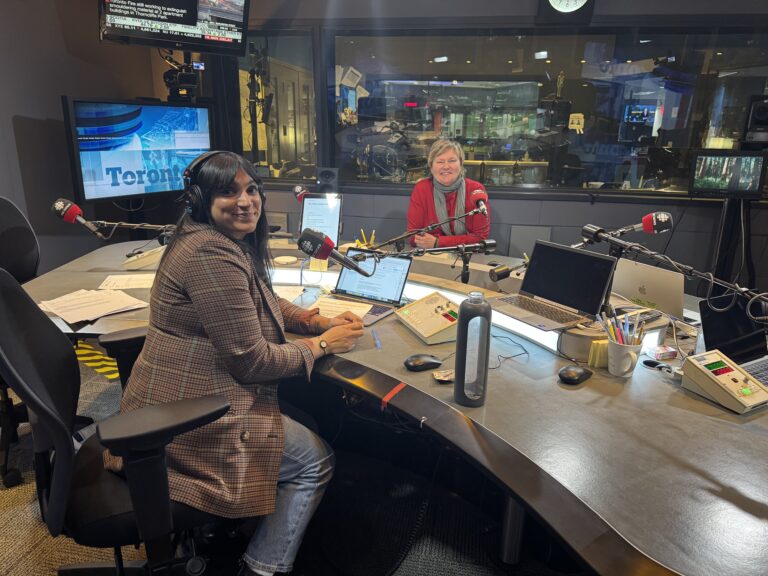 Joyce Grant and CBC's Ferrah Merali in the recording studio at CBC