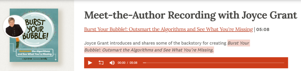 Screen cap from TeachingBooks featuring the audio recording mentioned in this article. Clicking on it will take you to the website where the recording is available.
