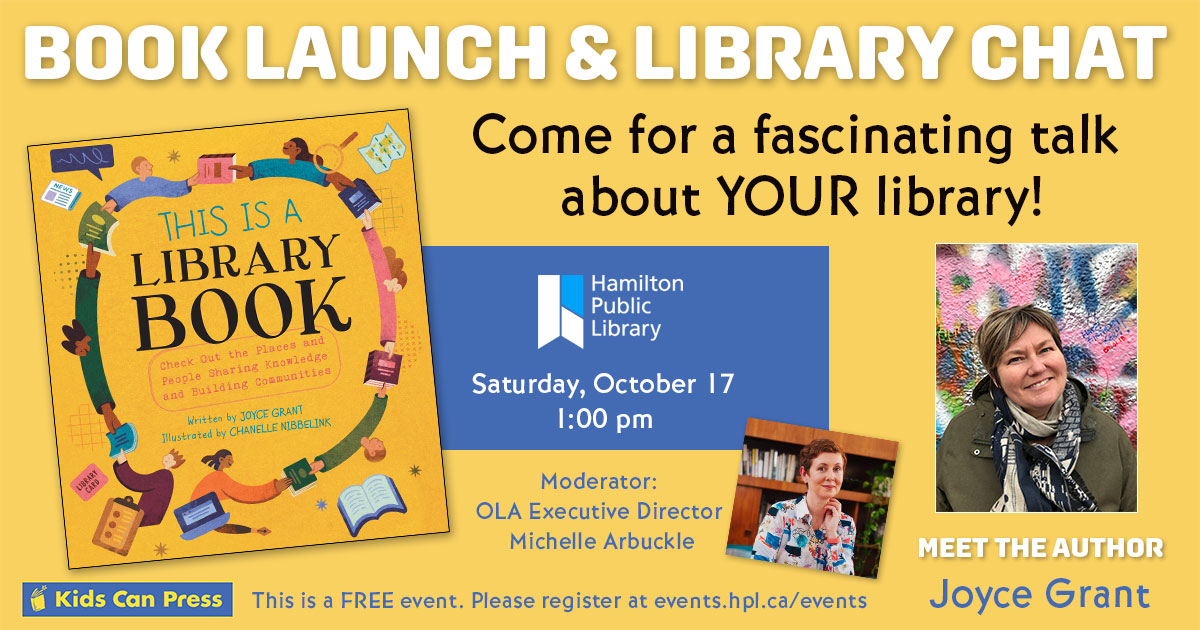 Invitation to attend launch of This Is a Library Book at Hamilton Central branch library, 1:00 on Saturday, October 17, 2026